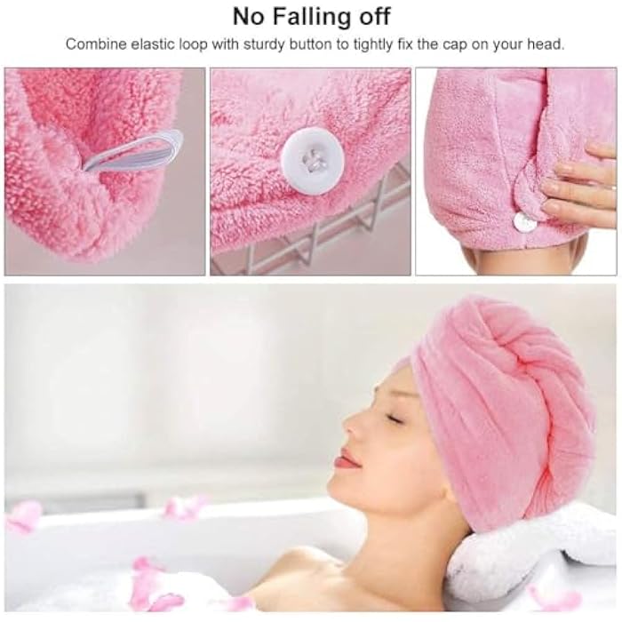 Button Hair Towel - Ultra-soft absorbent towel with an elastic loop and button closure that keeps hair wrapped in place, promoting smoother drying experience and faster moisture removal. - Image 5